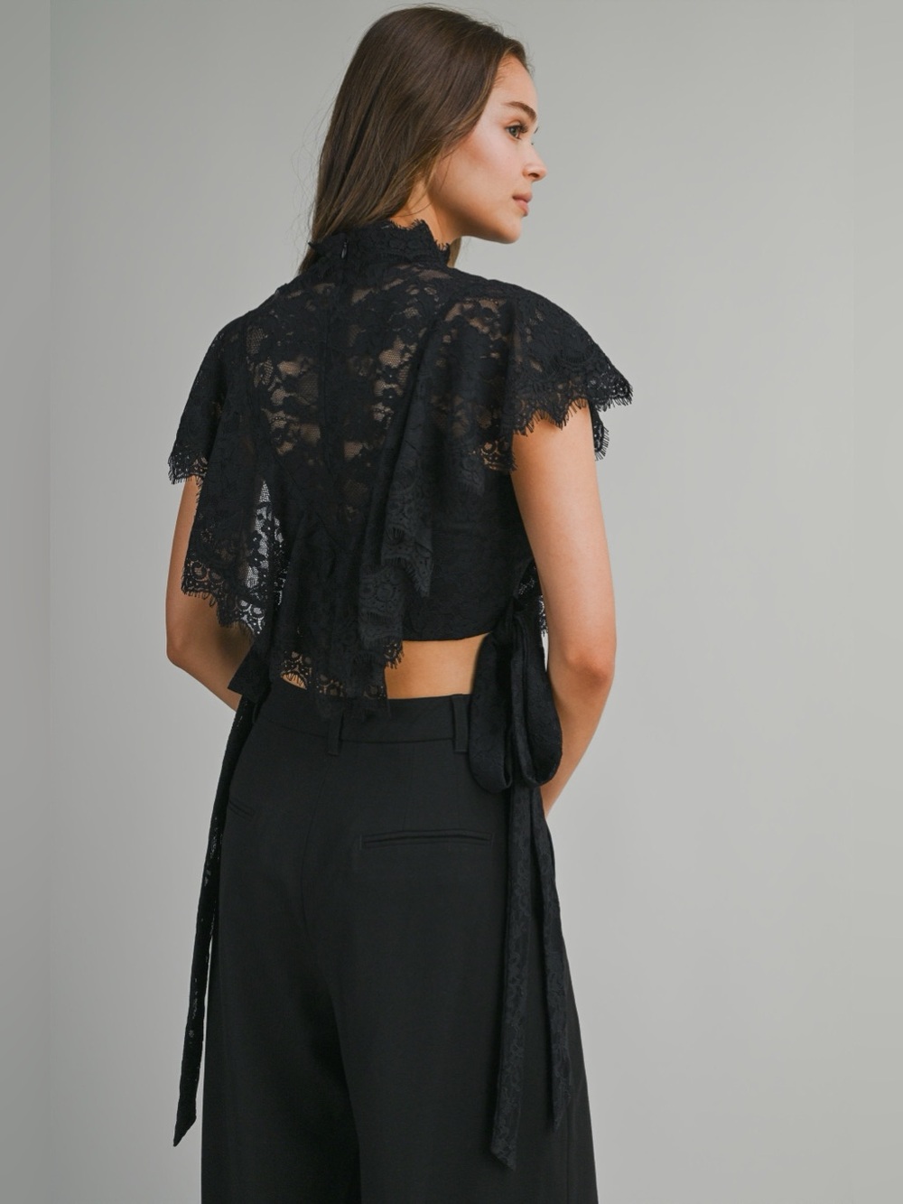 Catherine Ruffled Lace Black Crop Top - Picture 6 of 12